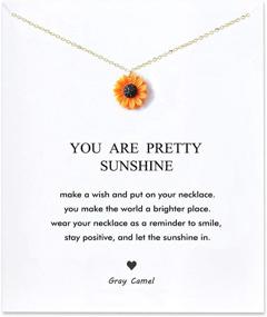 img 4 attached to 🌻 Stylish Gray Camel Sunflower Necklace: A Meaningful You Are My Sunshine Carving Necklace for Women and Girls