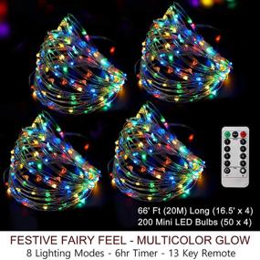 img 3 attached to 🎄 Bright Zeal 66 Ft 200 LED 8 Mode Multi Colored Christmas Fairy Lights Battery Operated with Remote Control - Outdoor Multicolor Christmas Lights, Waterproof Twinkle LED Christmas String Lights in Colorful Variations