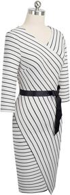 img 1 attached to 👗 Stylish V-Neck Striped Bodycon Dress for Women: Perfect for Business & Party – HOMEYEE B548