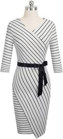 img 3 attached to 👗 Stylish V-Neck Striped Bodycon Dress for Women: Perfect for Business & Party – HOMEYEE B548