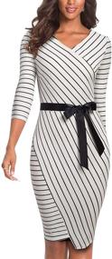 img 4 attached to 👗 Stylish V-Neck Striped Bodycon Dress for Women: Perfect for Business & Party – HOMEYEE B548