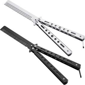 img 4 attached to Stainless Steel Folding Training Practice Combs Set - 2 Pieces Butterfly Combs for Sport Outdoor Use, Hair Styling Tools (Black/Silver)