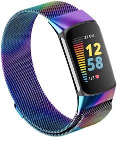 img 4 attached to 🌈 Магнитные петли сетки | Совместимо с Fitbit Charge 5 | Регулируемые стальные браслеты | Замена ремешков | Браслеты для активности Charge 5 для женщин и мужчин | Цветные | Большие