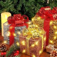 🎁 fovths set of 3 christmas lighted gift boxes: festive decorations with led lights in gold, silver & rose gold - 5/6/7.5 inches logo