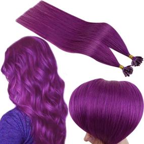 img 4 attached to 💜 14 Inch U Tip Human Hair Extensions - RUNATURE Purple Pre Bonded Real Hair Extensions, Straight Hot Fusion U Tip Purple Hair Extensions, 20 Grams