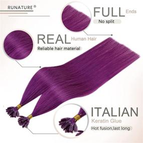 img 3 attached to 💜 14 Inch U Tip Human Hair Extensions - RUNATURE Purple Pre Bonded Real Hair Extensions, Straight Hot Fusion U Tip Purple Hair Extensions, 20 Grams