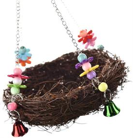 img 1 attached to Premium Rattan Nest Bird Swing Toy with Bells for a Variety of Parrot Species in Various Cage Perches