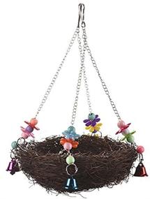 img 3 attached to Premium Rattan Nest Bird Swing Toy with Bells for a Variety of Parrot Species in Various Cage Perches