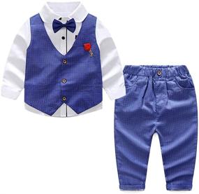 img 3 attached to Christmas Boys Suits Set: Long Sleeve Shirts + Vest + Pants + Bow Tie | Toddler Boy Outfits | 4pcs Kids Sets | Children Tuxedos