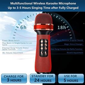 img 3 attached to 7-в-1 Беспроводной Bluetooth караоке микрофон: Портативный микрофон для пения, вечеринок, свадеб - красный