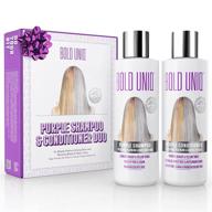 blonde hair duo set: purple shampoo & conditioner. eliminates brassy yellow tones. ideal for blonde, platinum, ash, silver & grays. hydrates dry & damaged hair. free of parabens & sulfates. cruelty-free, vegan formula. logo