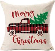 🎄 mfgneh merry christmas truck and christmas tree pillow covers - 18 x 18 inch cotton linen cushion cover for sofa, christmas decorations, throw pillow case логотип