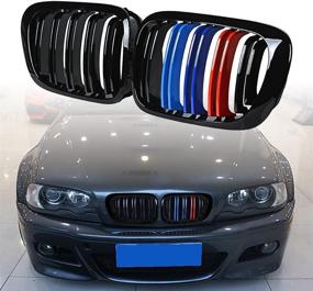 img 3 attached to Left Right Upper Kidney Grilles Compatible With 1999-2002 E46 3 Series Coupe Cabriolet Pre-Facelift (Glossy Black M-Color