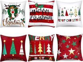 img 4 attached to Boao 6-Piece Christmas Pillow Cover Set - Festive Merry Christmas Throw Cushion Covers for Home Decoration - 18 x 18 Inch