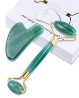 🌿 green jade guasha and jade roller set for facial massage, relaxing muscles and reducing wrinkles - natural beauty skin care tool logo