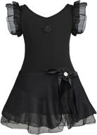 girls kids ballet leotard skirt dress with ruffled sleeves, ruched flower brooch and tutu - ideal for performance dancewear логотип