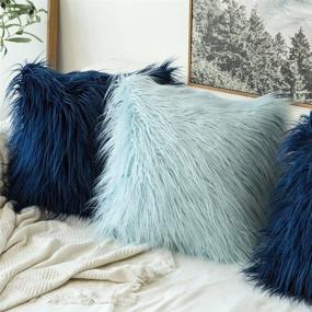 img 1 attached to Set of 2 Dark Blue Faux Fur Throw Pillow Covers - MIULEE Luxurious New Series Style - 18x18 Inch Cushion Cases for Sofa, Bedroom, Car - 45x45 cm