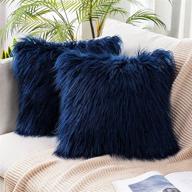 set of 2 dark blue faux fur throw pillow covers - miulee luxurious new series style - 18x18 inch cushion cases for sofa, bedroom, car - 45x45 cm logo