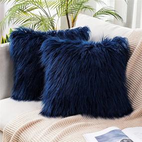 img 4 attached to Set of 2 Dark Blue Faux Fur Throw Pillow Covers - MIULEE Luxurious New Series Style - 18x18 Inch Cushion Cases for Sofa, Bedroom, Car - 45x45 cm