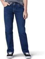 comfortable and stylish relaxed fit tapered leg jeans by lee big boy proof logo