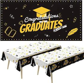 img 4 attached to 🎓 2021 Graduation Decorations & Party Supplies – Black and Gold Graduation Party Decor, 2PCS Graduation Party Tablecloth, and 1PCS Graduation Backdrops for Photography