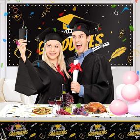 img 2 attached to 🎓 2021 Graduation Decorations & Party Supplies – Black and Gold Graduation Party Decor, 2PCS Graduation Party Tablecloth, and 1PCS Graduation Backdrops for Photography