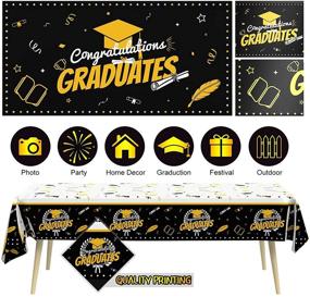 img 1 attached to 🎓 2021 Graduation Decorations & Party Supplies – Black and Gold Graduation Party Decor, 2PCS Graduation Party Tablecloth, and 1PCS Graduation Backdrops for Photography