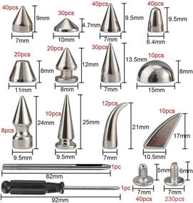 img 3 attached to YORANYO 270 наборов смешанных форм шипы и заклепки серебристого цвета: идеально подходит для кожевенного ремесла, одежды, обуви, ремней, сумок, ошейников для собак и многого другого.