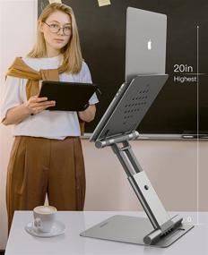 img 2 attached to 💻 GIKERSY Adjustable Height Laptop Stand - 1.5" to 20", Ergonomic Sit to Stand Laptop Riser for Desk - Compatible with MacBook Pro, Dell XPS, Lenovo, HP & More 10-17" Laptops