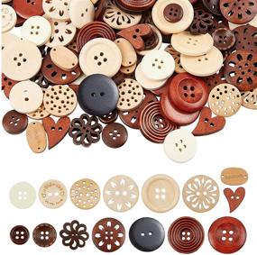 img 4 attached to PH PandaHall 150 pcs: Wooden Buttons - Round, Flower, and Heart Shapes for DIY Craft Decoration - Sewing Art Handmade Buttons with 2/4 Holes