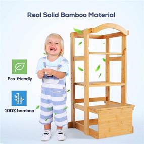 img 1 attached to 🪜 IPOW Toddler Tower - Adjustable Height Kids Step Stool for Learning and Safety, Bamboo Montessori Stool Kitchen Bathroom Counter Helper, Standing Baking Tower with Safety Rail