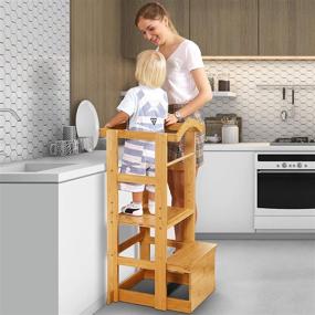 img 4 attached to 🪜 IPOW Toddler Tower - Adjustable Height Kids Step Stool for Learning and Safety, Bamboo Montessori Stool Kitchen Bathroom Counter Helper, Standing Baking Tower with Safety Rail