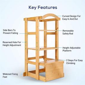 img 3 attached to 🪜 IPOW Toddler Tower - Adjustable Height Kids Step Stool for Learning and Safety, Bamboo Montessori Stool Kitchen Bathroom Counter Helper, Standing Baking Tower with Safety Rail