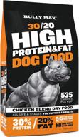 bully max super premium dog food - high performance formula. all life stages: puppies & adult dogs. 535 calories per cup. promotes muscle, size, growth, and weight. logo