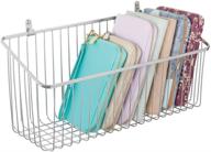 📦 mdesign portable metal farmhouse wall decor angled storage organizer basket bin - stylish hanging solution for entryway, mudroom, bedroom, bathroom, laundry room - chrome, wall mount hooks included логотип