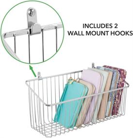 img 3 attached to 📦 mDesign Portable Metal Farmhouse Wall Decor Angled Storage Organizer Basket Bin - Stylish Hanging Solution for Entryway, Mudroom, Bedroom, Bathroom, Laundry Room - Chrome, Wall Mount Hooks Included