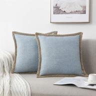 🛏️ nordeco home set of 2 throw pillow covers - burlap linen trimmed tailored edges decorative cushion covers for bed home decor, 18 x 18, light blue logo