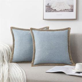 img 4 attached to 🛏️ NordECO HOME Set of 2 Throw Pillow Covers - Burlap Linen Trimmed Tailored Edges Decorative Cushion Covers for Bed Home Decor, 18 x 18, Light Blue