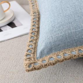 img 1 attached to 🛏️ NordECO HOME Set of 2 Throw Pillow Covers - Burlap Linen Trimmed Tailored Edges Decorative Cushion Covers for Bed Home Decor, 18 x 18, Light Blue