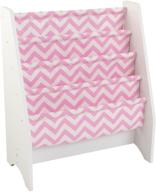 📚 kidkraft wooden sling shelf bookcase - pink and white colors - sturdy canvas fabric, chevron pattern - kids bookshelf for young readers - ages 3+ gift logo