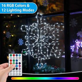 img 1 attached to 🎄 Mesmerizing Snowflake Window Decorations: 96 LED 19 inch Lights with 16 Colors, 12 Twinkling Modes, USB & Remote Control - Perfect for Winter Xmas, Thanksgiving House Parties