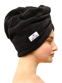 img 3 attached to 👩 American Soft Linen Hair Drying Towel: Quick Drying Turban Wrap for Long Curly Hair - Absorbent & Soft Head Towel Cap with Button for Women, Girls & Kids (1-Pack, Black)