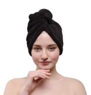 👩 american soft linen hair drying towel: quick drying turban wrap for long curly hair - absorbent & soft head towel cap with button for women, girls & kids (1-pack, black) logo