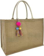 hibala woven large beach bag: handmade straw tote with tassel detail logo
