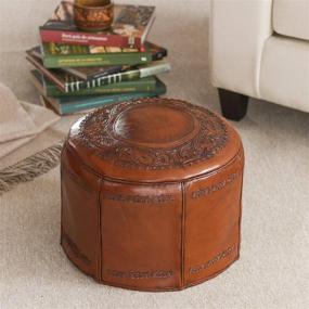 img 3 attached to NOVICA Spanish Elegance Brown Colonial Style Tooled Leather Ottoman Cover - Filling Not Included