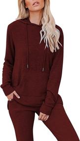 img 4 attached to Solid Color Hoodie Long Sleeve Pullover with 👚 Drawstring and Long Pants Tracksuit Sweatsuit for Women - Corfrute