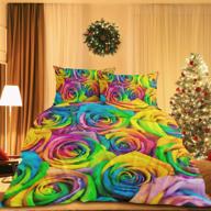 🌈 colorful rainbow rose duvet cover set - sleepwish floral bedding with teen rose comforter - king size 3-piece bedding set logo