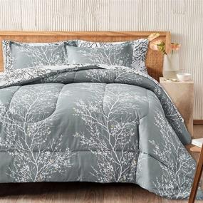 img 2 attached to 🌿 Joyreap 7 Piece Bed in a Bag - Botanical Bedding Set Queen Size - Gray and White Leaves - All Season Comforter Set