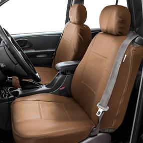 img 2 attached to 🚗 FH Group PU309TAN102 Tan Front PU Leather Seat Cover - Set of 2 (Built-in Seat Belt Compatibility and Airbag Ready)