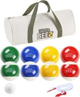 🏖️ japer bees family bocce ball set: premium solid resin for outdoor backyard, lawn, and beach fun with 8 balls, jack, carrying case, and measuring rope логотип